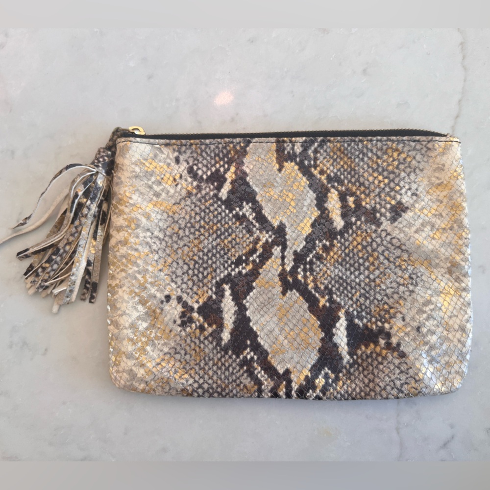 Trina Turk snake skin like clutch suede inside handbag